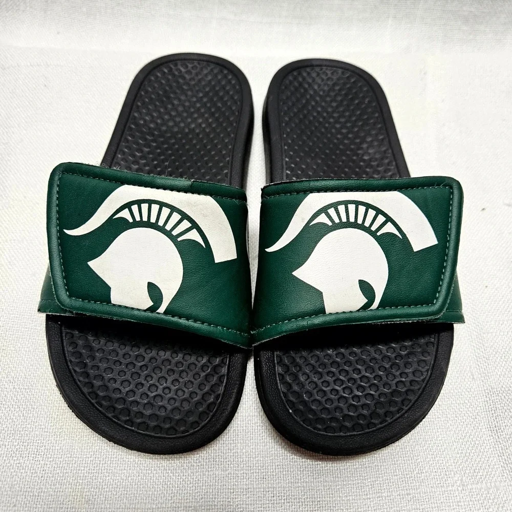 Michigan State Spartans Slides Adult Small Green White Spartan Helmet‎ Sandals